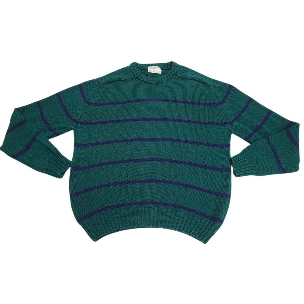 Vintage Lord Jeff Sweater Mens XL Green Striped Crewneck Knit Pullover USA 90s